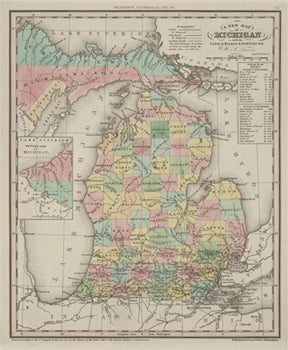 A New Map of Michigan with Canals, Roads & Distances (1841)