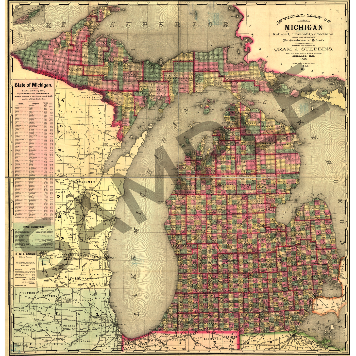 Historic Railroad Map of Michigan (1885)